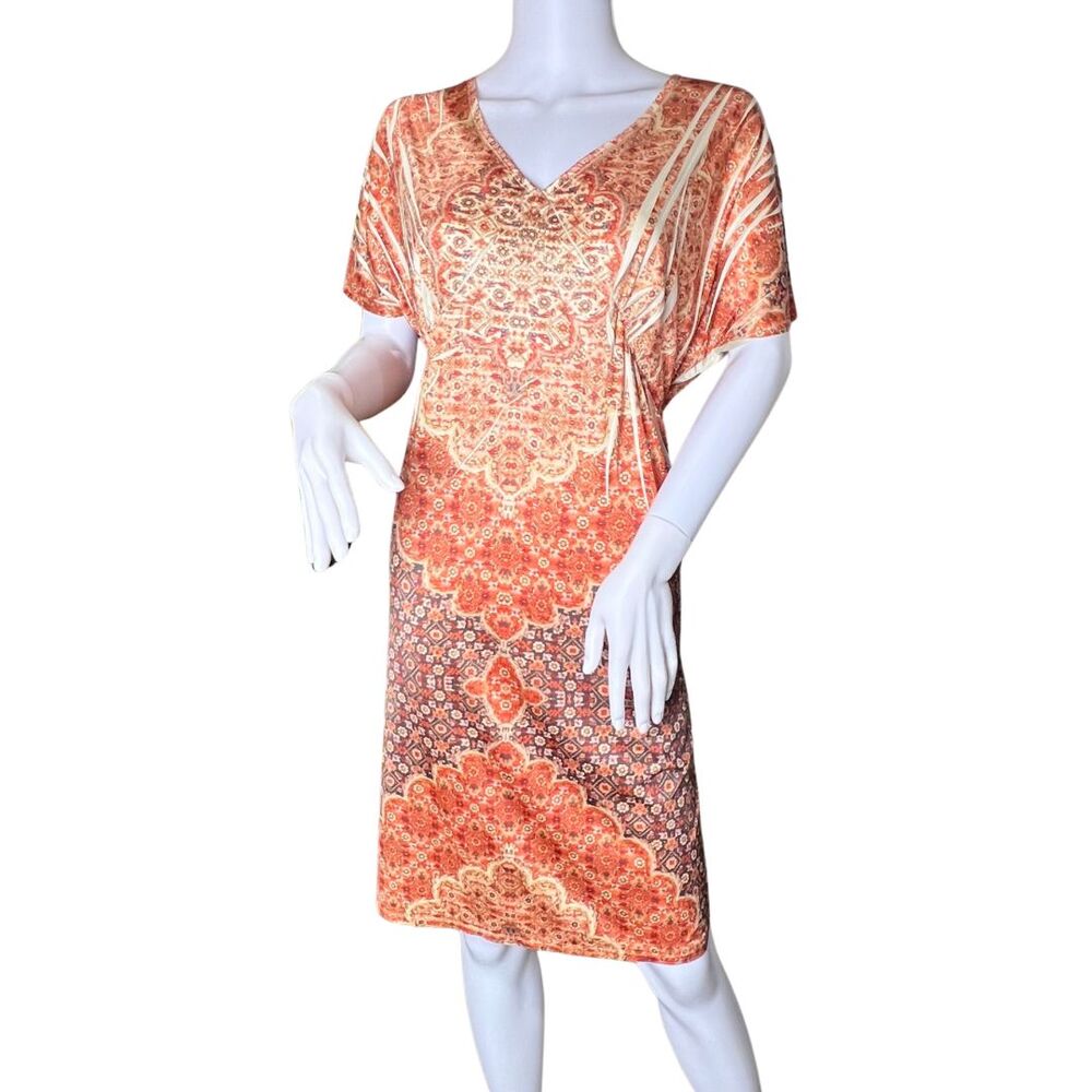 Cato Day Dress L Coral Cream Orange Floral Mandala Casual Festival Boho Dress - Picture 3 of 13